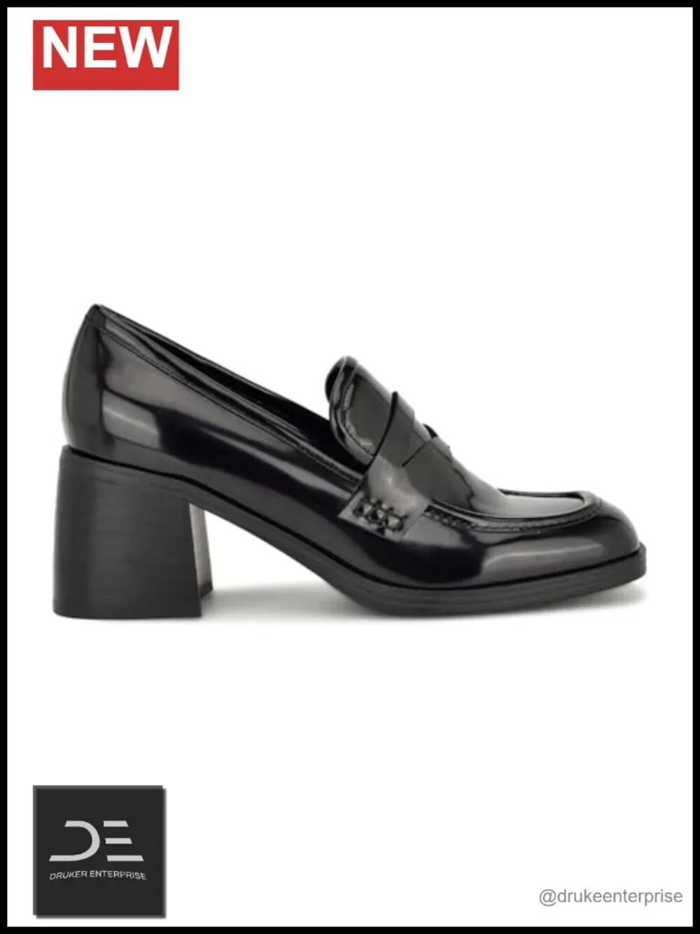 Nine West Avalia Women's Heeled Loafers Block Heel Square Toe Slip On 2.3